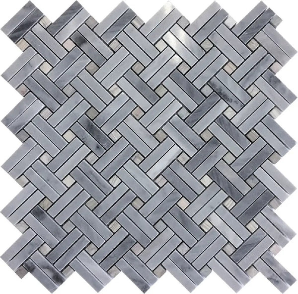 Gray 11x11 Polished Basketweave Bardiglio Nuvolato Marble Mosaic Tile (5 pack, 4.47 sq ft/case), photo 2 of 5