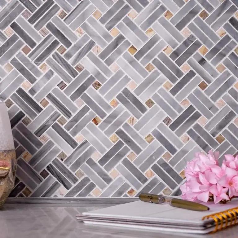 Gray 11x11 Polished Basketweave Bardiglio Nuvolato Marble Mosaic Tile (5 pack, 4.47 sq ft/case) by Apollo Tile