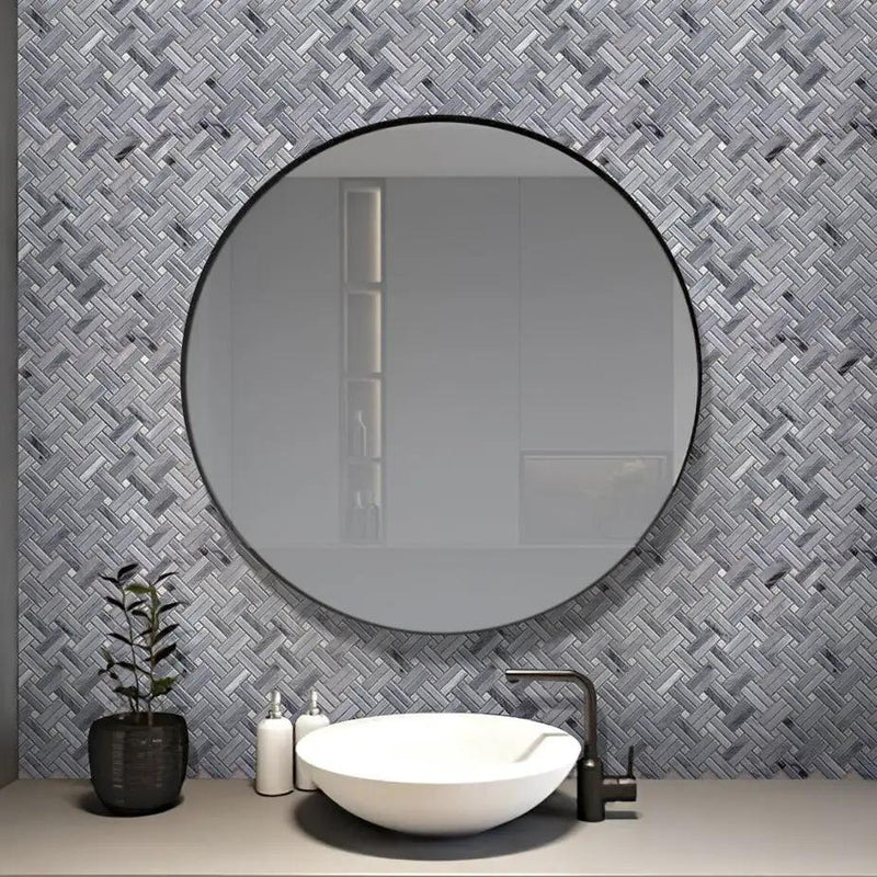 Gray 11x11 Polished Basketweave Bardiglio Nuvolato Marble Mosaic Tile (5 pack, 4.47 sq ft/case) by Apollo Tile
