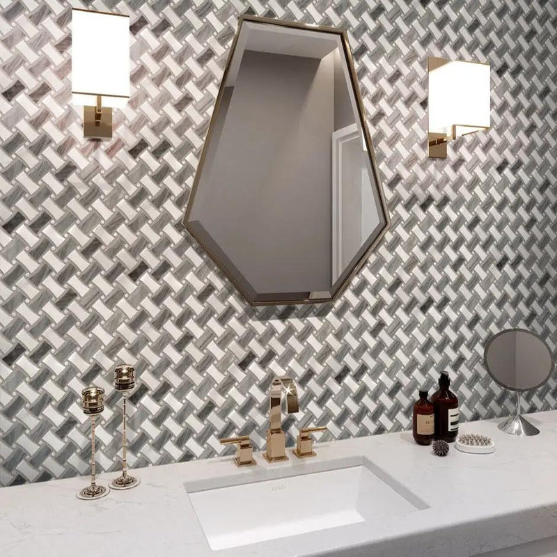 Bardiglio Nuvolato Eastern White 11x11 Polished Basketweave Marble Mosaic Tile (5 pack, 4.2 sq ft/case) by Apollo Tile
