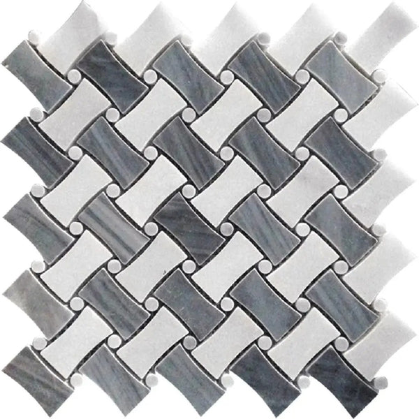 Bardiglio Nuvolato Eastern White 11x11 Polished Basketweave Marble Mosaic Tile (5 pack, 4.2 sq ft/case), photo 2 of 3