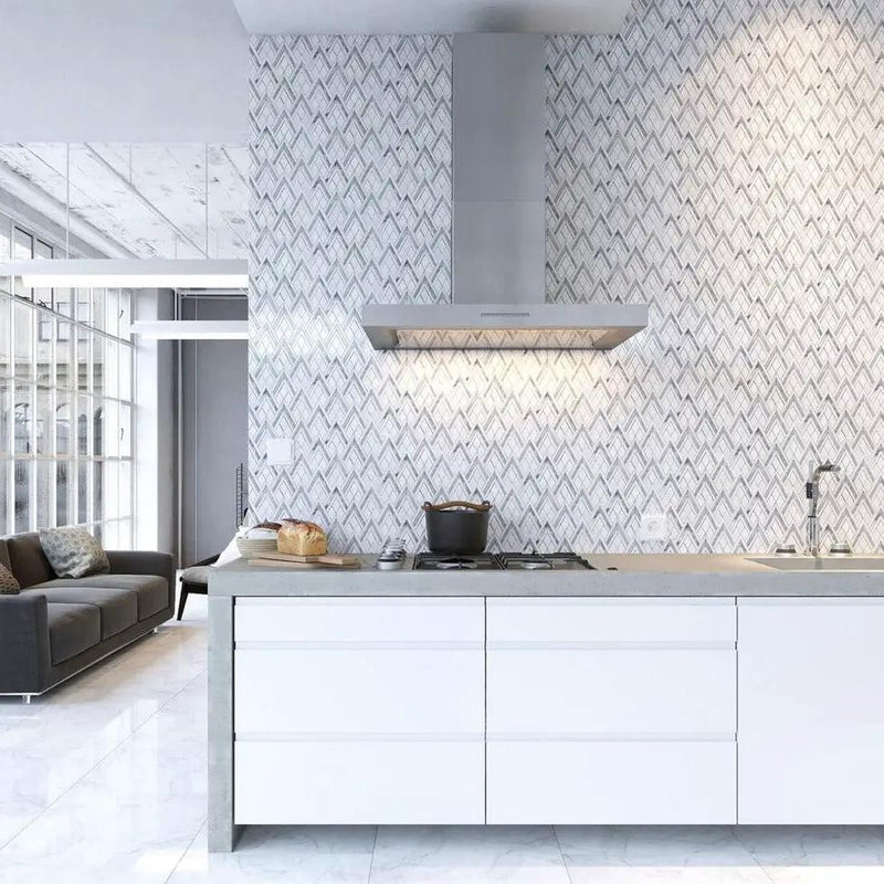 Gray White 9x10 Polished Pike Peak Marble Mosaic Tile (5 pack, 2.99 sq ft/case) by Apollo Tile