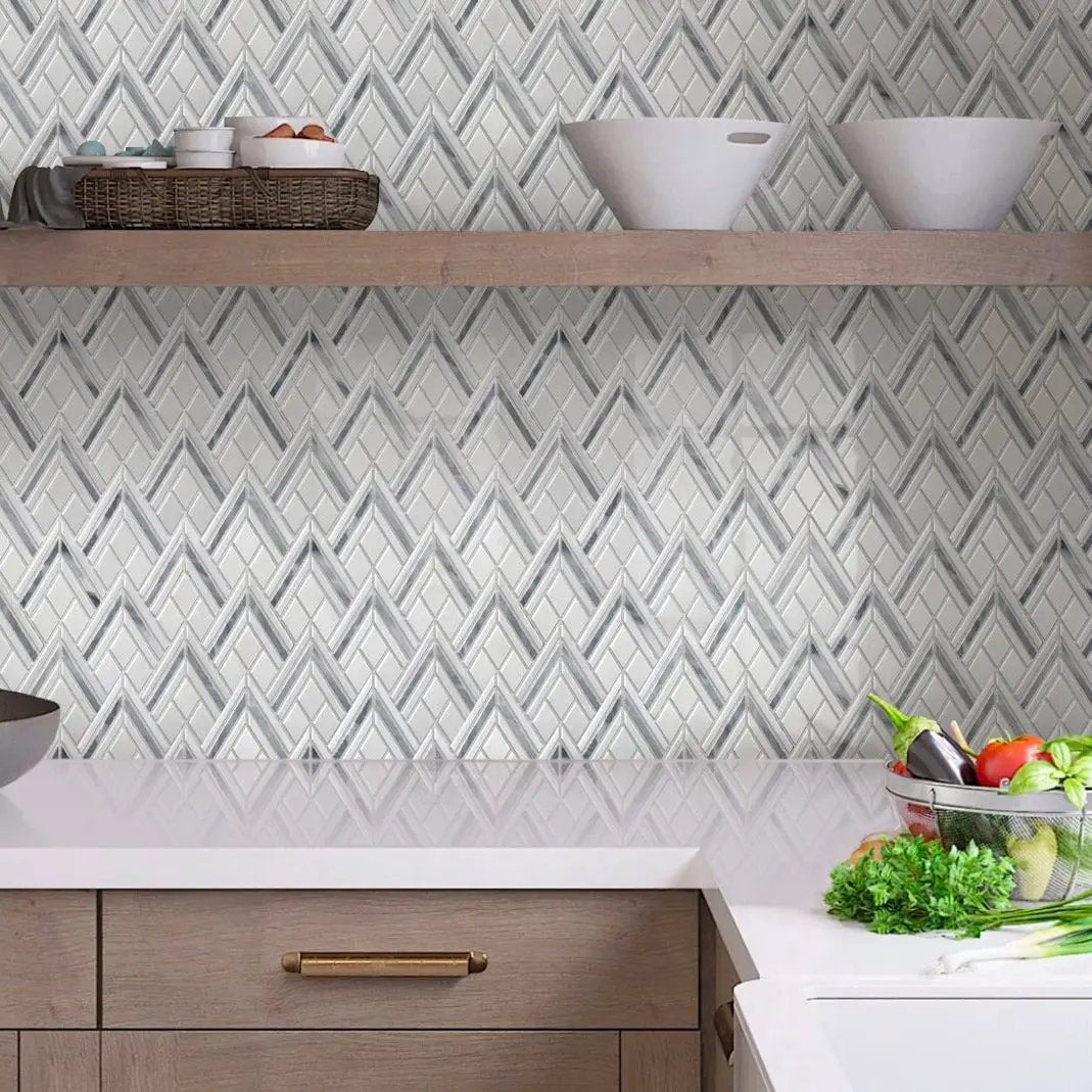 Gray White 9x10 Polished Pike Peak Marble Mosaic Tile (5 pack, 2.99 sq ft/case) by Apollo Tile