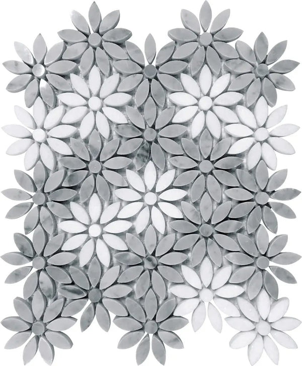 Carrara Grey Eastern White 11x12 Polished Multi-shaped Marble Mosaic Tile (5 pack, 4.46 sq ft/case), photo 2 of 6