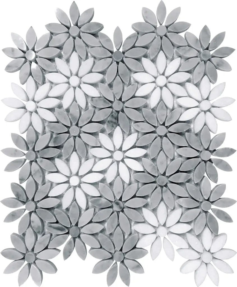 Carrara Grey Eastern White 11x12 Polished Multi-shaped Marble Mosaic Tile (5 pack, 4.46 sq ft/case) by Apollo Tile