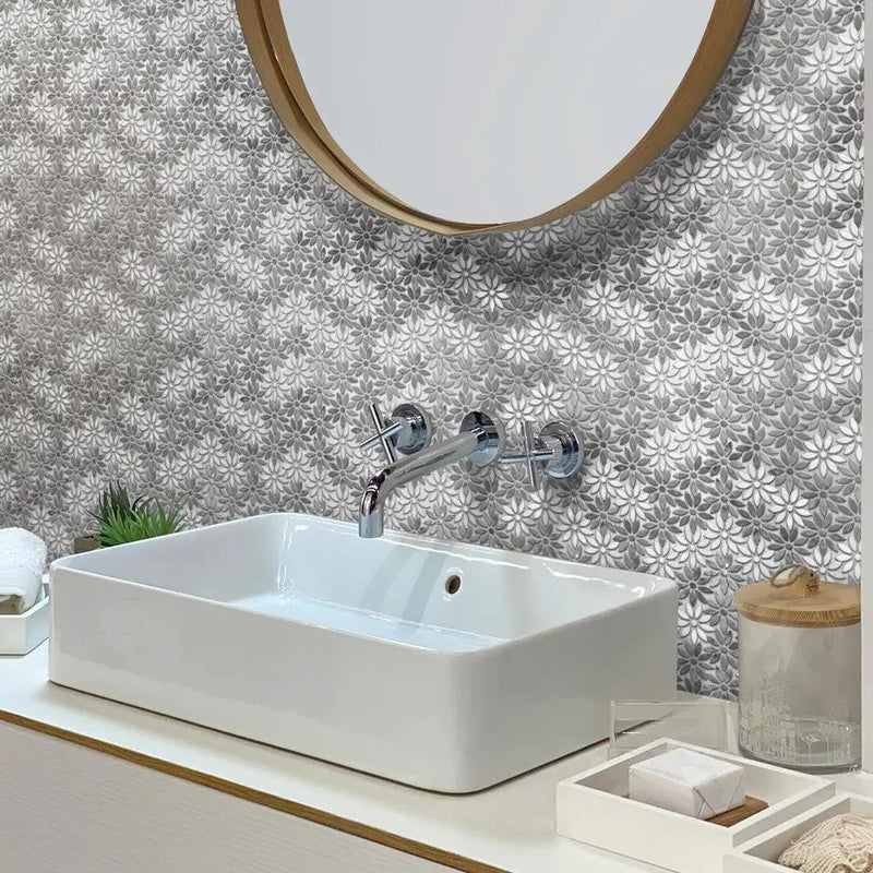 Carrara Grey Eastern White 11x12 Polished Multi-shaped Marble Mosaic Tile (5 pack, 4.46 sq ft/case) by Apollo Tile