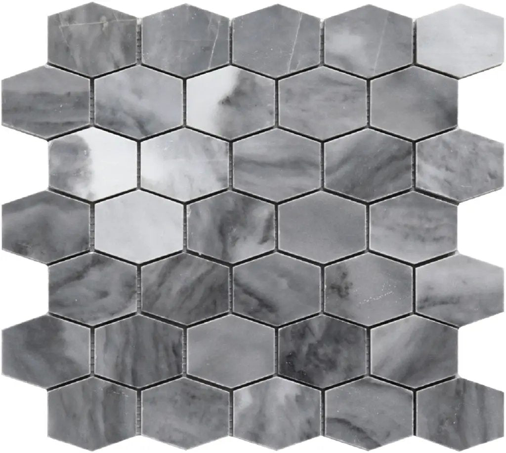 Gray 12x12 Polished Hexagon Bardiglio Nuvolato Marble Mosaic Tile (5 pack, 4.875 sq ft/case) by Apollo Tile