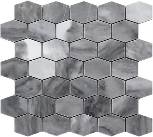 Gray 12x12 Polished Hexagon Bardiglio Nuvolato Marble Mosaic Tile (5 pack, 4.875 sq ft/case), photo 2 of 5