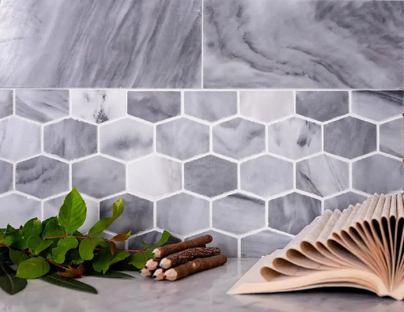 Gray 12x12 Polished Hexagon Bardiglio Nuvolato Marble Mosaic Tile (5 pack, 4.875 sq ft/case) by Apollo Tile