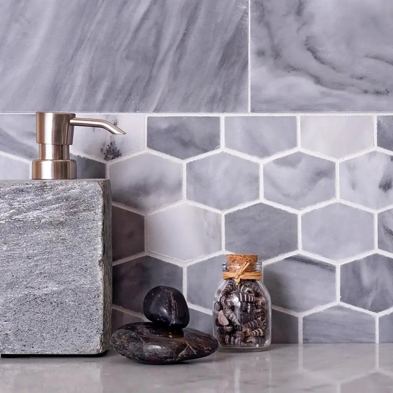 Gray 12x12 Polished Hexagon Bardiglio Nuvolato Marble Mosaic Tile (5 pack, 4.875 sq ft/case) by Apollo Tile