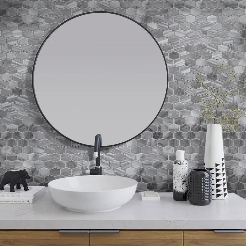 Gray 12x12 Polished Hexagon Bardiglio Nuvolato Marble Mosaic Tile (5 pack, 4.875 sq ft/case) by Apollo Tile