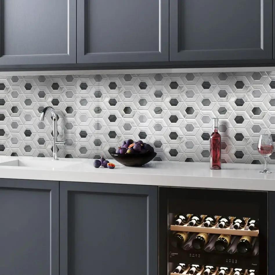 Gray White 11x13 Polished Hexagon Bardiglio Nuvolato Bianco Carrara Marble Mosaic Tile (5 pack, 5.15 sq ft/case) by Apollo Tile