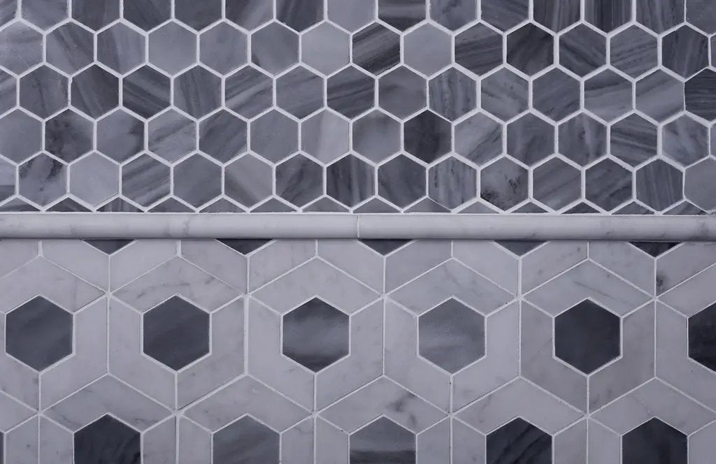 Gray White 11x13 Polished Hexagon Bardiglio Nuvolato Bianco Carrara Marble Mosaic Tile (5 pack, 5.15 sq ft/case) by Apollo Tile