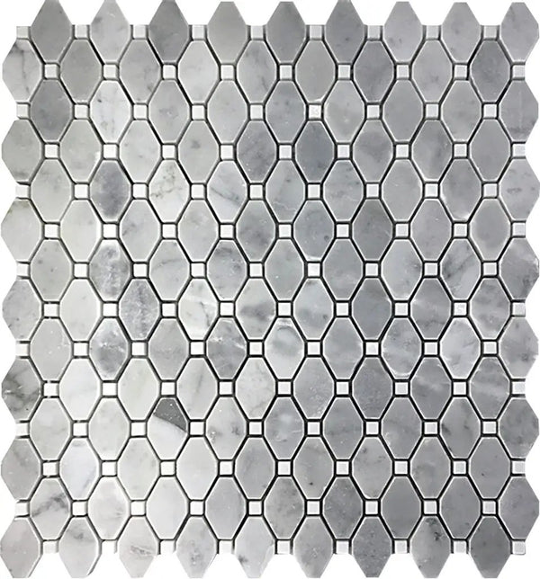 Bardiglio Nuvolato Eastern White 12x12 Polished Octagon Marble Mosaic Tile (5 pack, 5.08 sq ft/case), photo 2 of 8