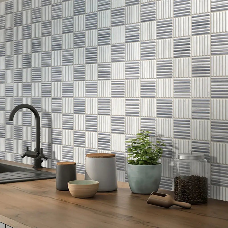 White Gray 12x12 Polished Brick Bardiglio Nuvolato Bianco Carrara Marble Mosaic Tile (5 pack, 5 sq ft/case) by Apollo Tile