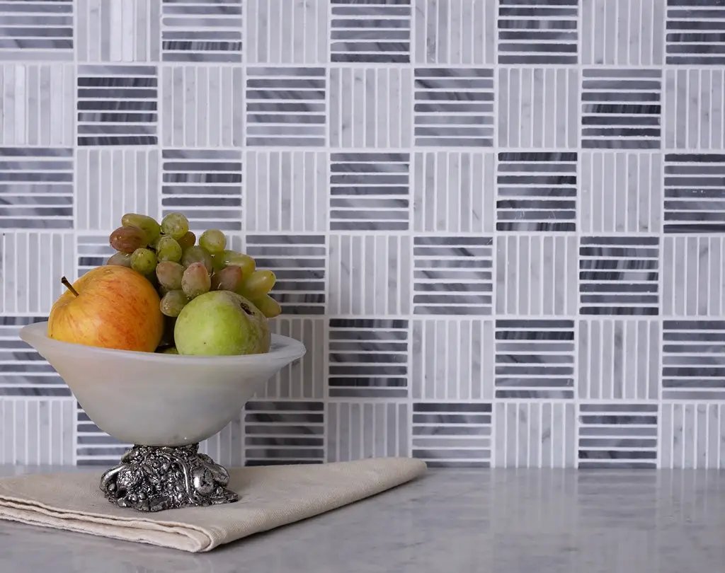 White Gray 12x12 Polished Brick Bardiglio Nuvolato Bianco Carrara Marble Mosaic Tile (5 pack, 5 sq ft/case) by Apollo Tile