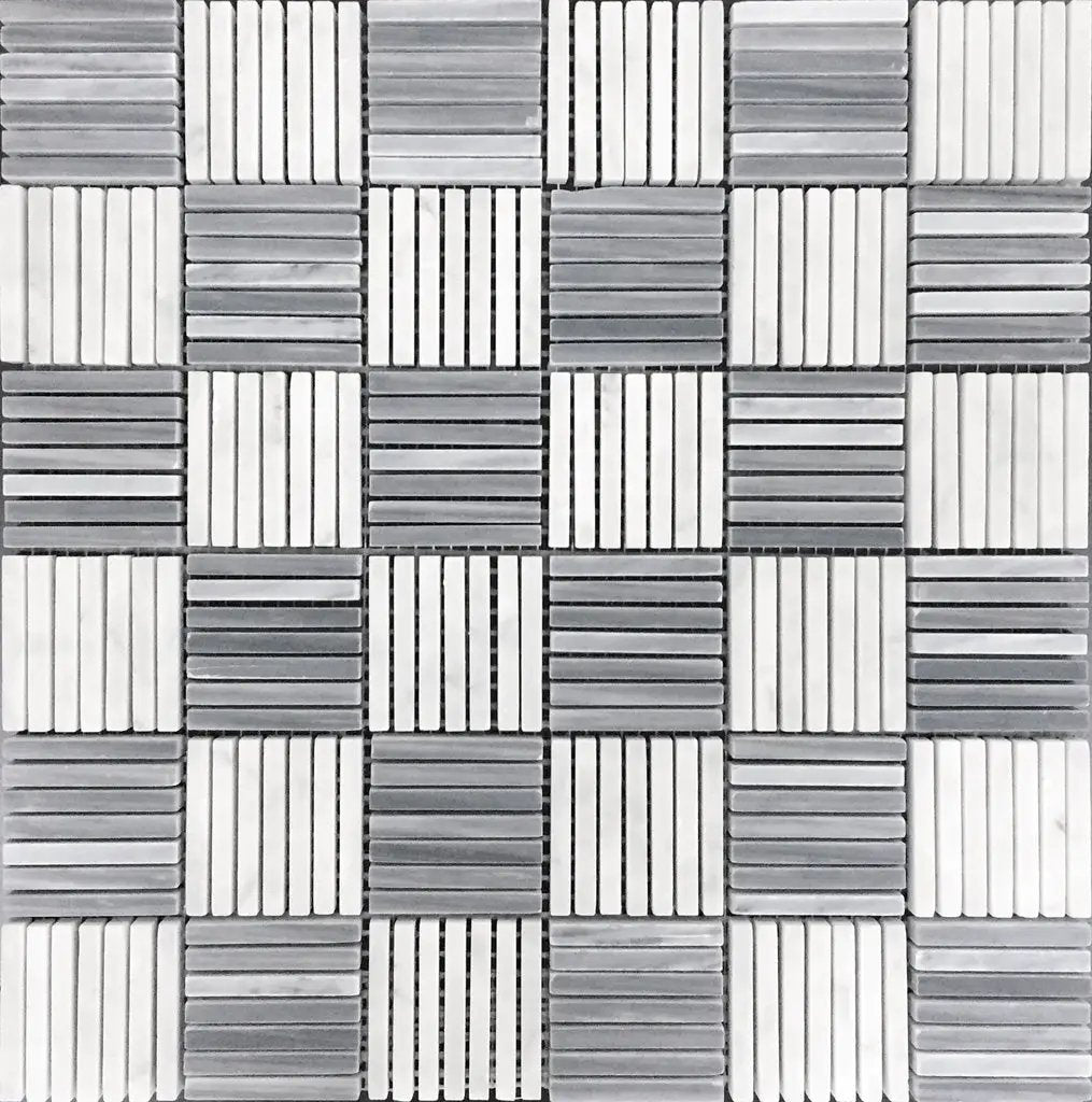 White Gray 12x12 Polished Brick Bardiglio Nuvolato Bianco Carrara Marble Mosaic Tile (5 pack, 5 sq ft/case) by Apollo Tile