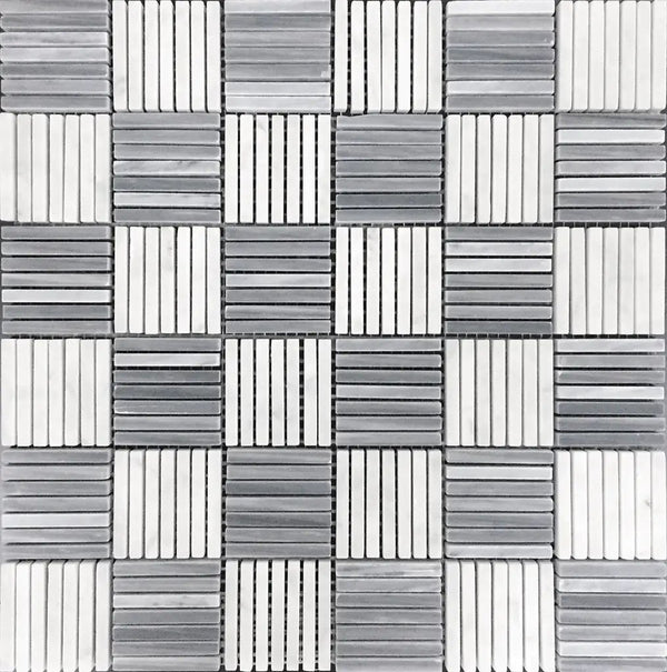 White Gray 12x12 Polished Brick Bardiglio Nuvolato Bianco Carrara Marble Mosaic Tile (5 pack, 5 sq ft/case), photo 2 of 9