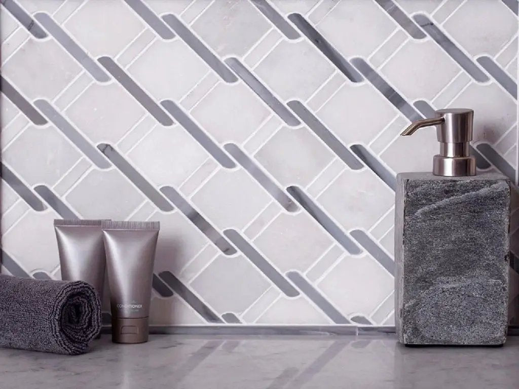 Eastern White, Bardiglio Nuvolato 11x12 Polished Multi-shaped Marble Mosaic Tile (5 pack, 4.66 sq ft/case) by Apollo Tile