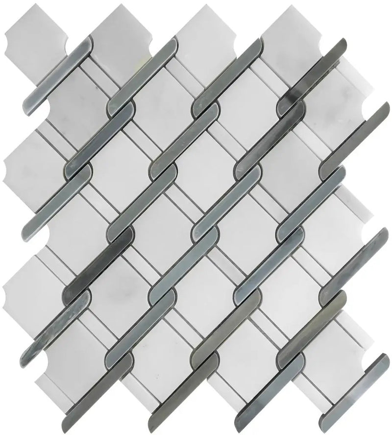 Eastern White, Bardiglio Nuvolato 11x12 Polished Multi-shaped Marble Mosaic Tile (5 pack, 4.66 sq ft/case) by Apollo Tile