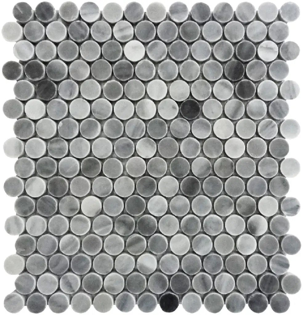 Gray 11x12 Polished Penny Round Bardiglio Nuvolato Marble Mosaic Tile (5 pack, 4.83 sq ft/case) by Apollo Tile