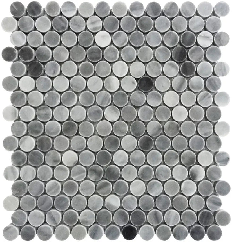 Gray 11x12 Polished Penny Round Bardiglio Nuvolato Marble Mosaic Tile (5 pack, 4.83 sq ft/case) by Apollo Tile