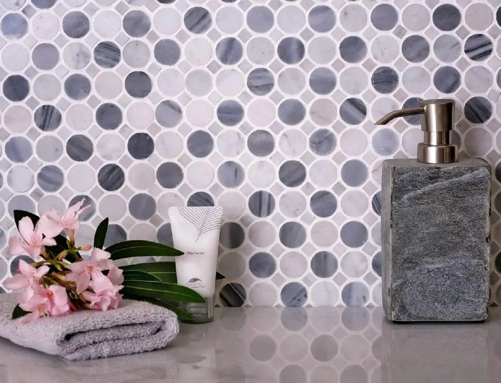 White Gray 13x13 Polished Multi-shaped Bardiglio Nuvolato Carrara Marble Mosaic Tile (5 pack, 5.6 sq ft/case) by Apollo Tile