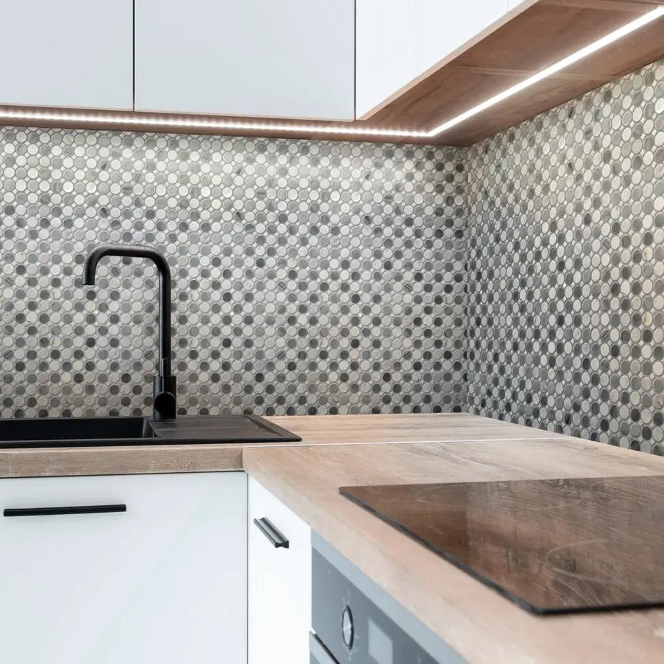 White Gray 13x13 Polished Multi-shaped Bardiglio Nuvolato Carrara Marble Mosaic Tile (5 pack, 5.6 sq ft/case) by Apollo Tile