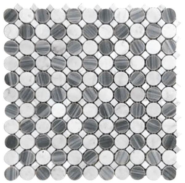 White Gray 13x13 Polished Multi-shaped Bardiglio Nuvolato Carrara Marble Mosaic Tile (5 pack, 5.6 sq ft/case), photo 2 of 5