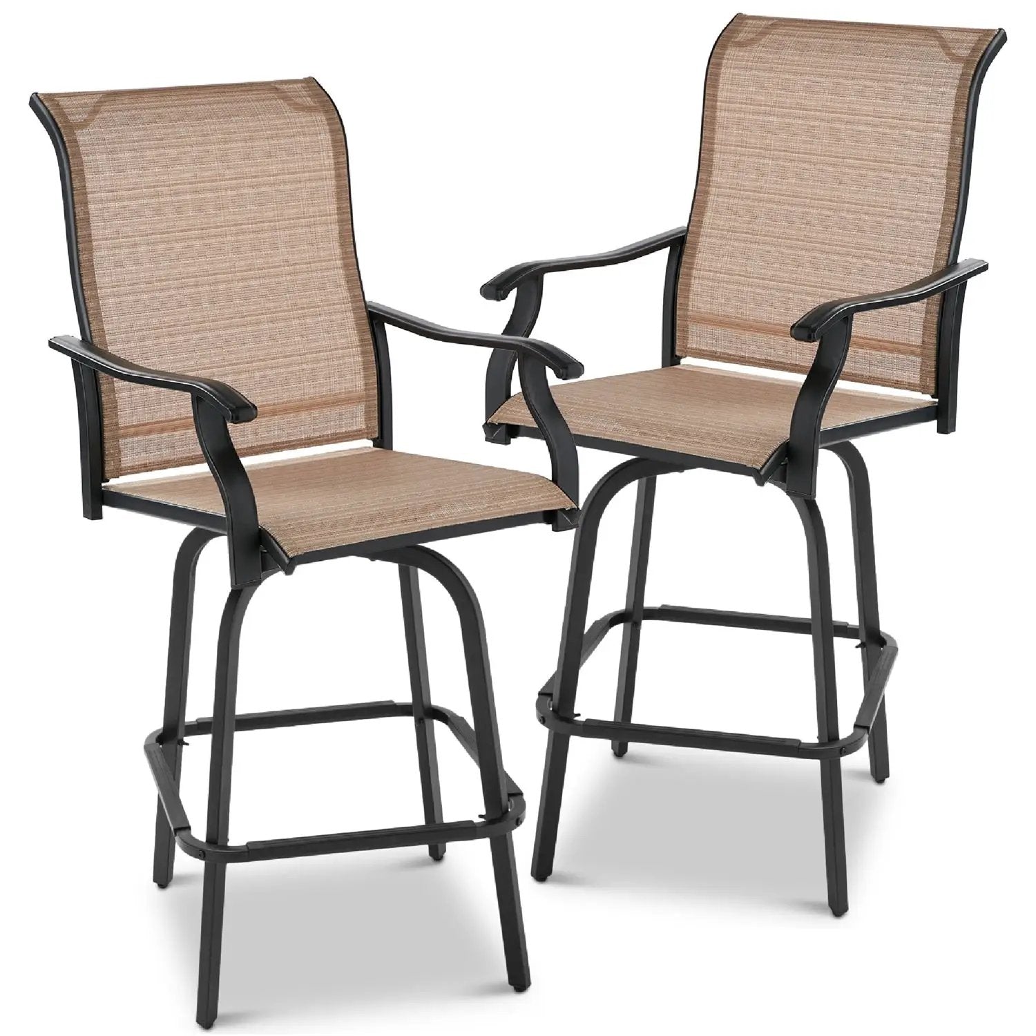 Set of 2 Tan All-Weather Mesh Swivel Barstools by HomePacific
