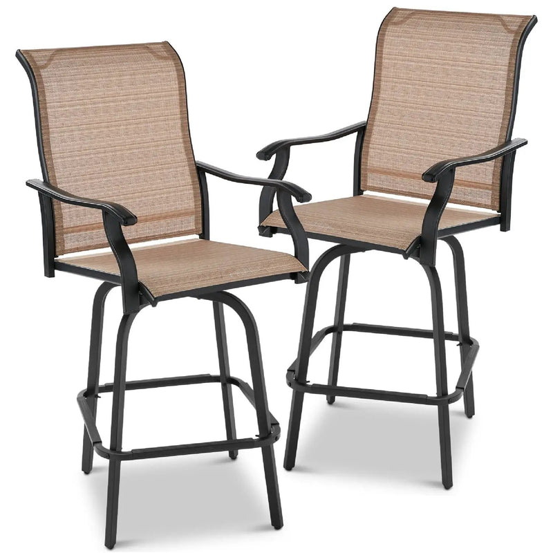 Set of 2 Tan All-Weather Mesh Swivel Barstools by HomePacific