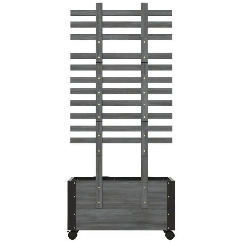 Modern Farmhouse Grey Wood Raised Garden Bed Planter on Wheels with Trellis by HomePacific