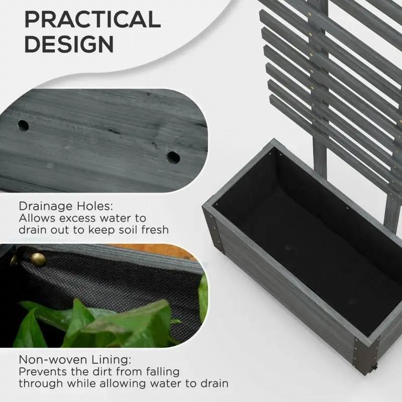 Modern Farmhouse Grey Wood Raised Garden Bed Planter on Wheels with Trellis by HomePacific