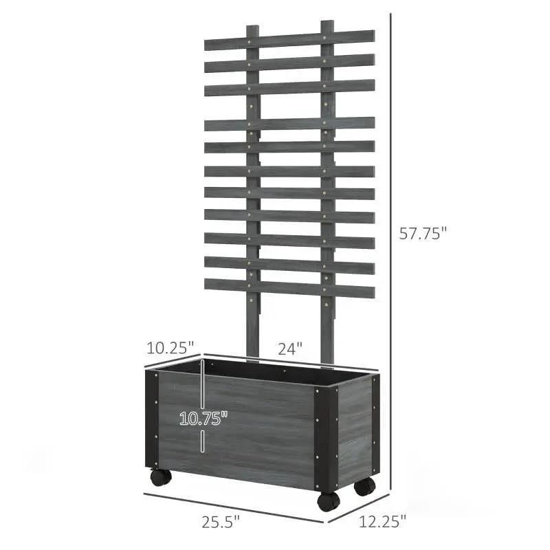 Modern Farmhouse Grey Wood Raised Garden Bed Planter on Wheels with Trellis by HomePacific