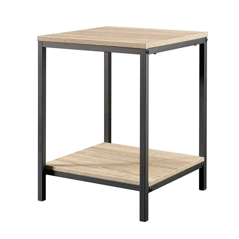 Modern Black Metal Frame End Table with Oak Finish Wood Top and Bottom Shelf by HomePacific