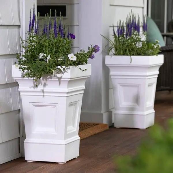 Set of 2 - 24 inch High Self Watering Planter Box in White Plastic Resin by HomePacific