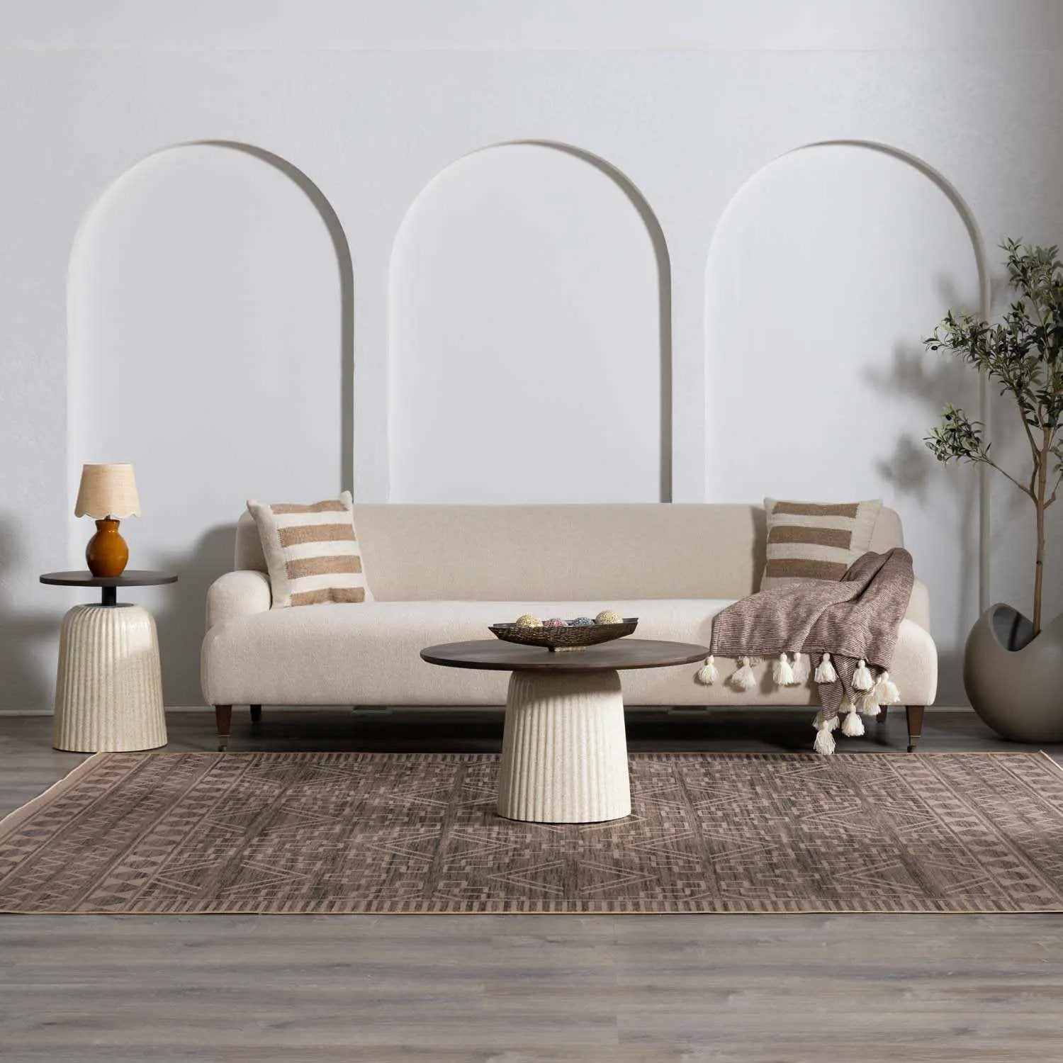 Halle Tan Washable Area Rug - Clearance by Boutique Rugs