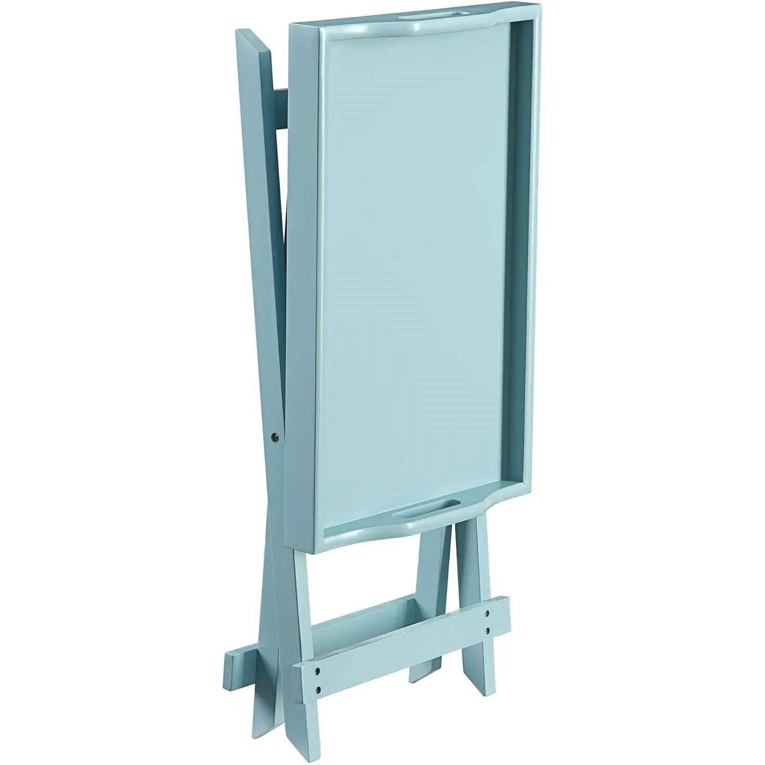 Folding TV Tray Bedside Table in Light Blue Teal Turquoise Seafoam Wood Finish by HomePacific