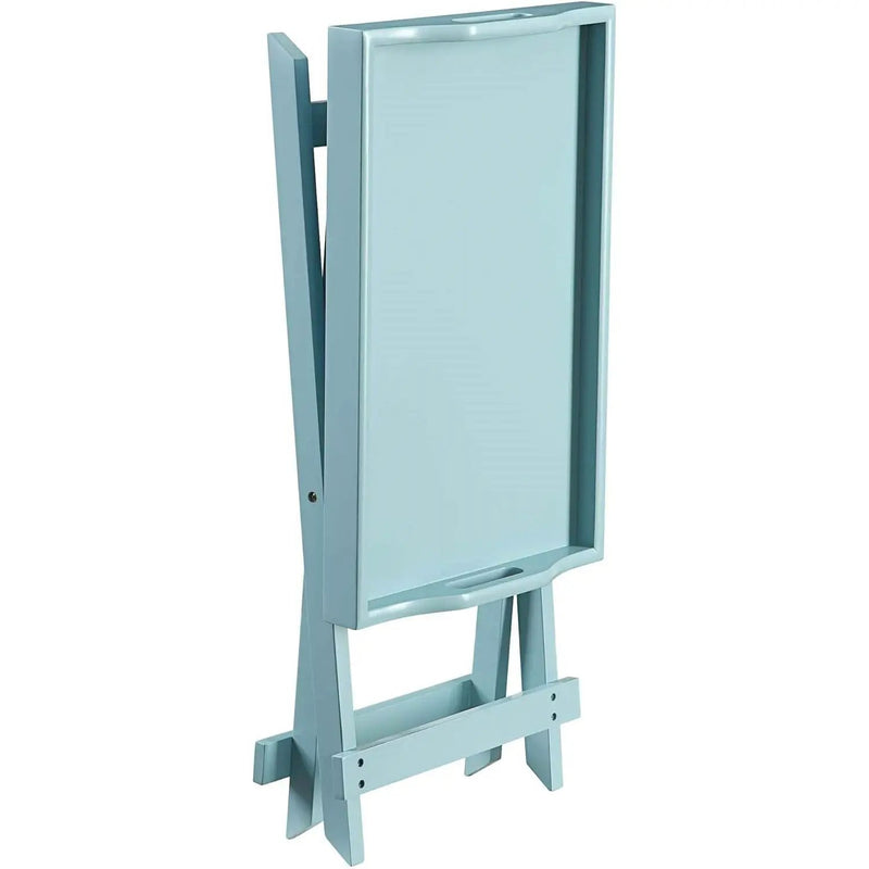 Folding TV Tray Bedside Table in Light Blue Teal Turquoise Seafoam Wood Finish by HomePacific