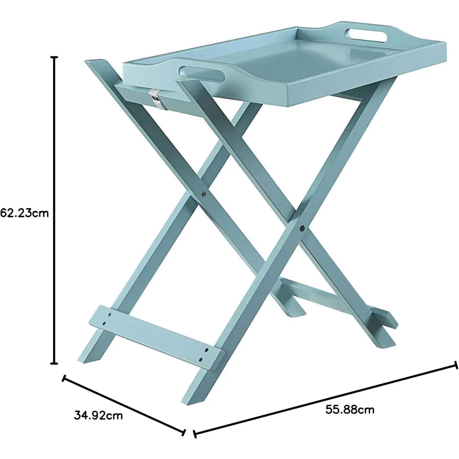 Folding TV Tray Bedside Table in Light Blue Teal Turquoise Seafoam Wood Finish by HomePacific