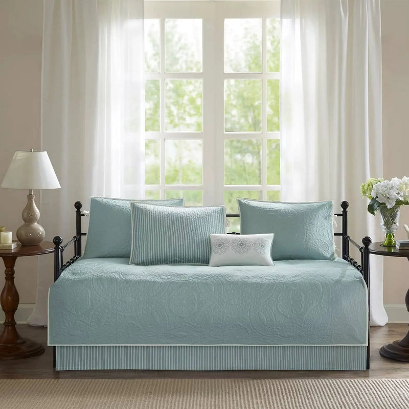 6-Piece Farmhouse Quilted Seafoam Blue Green Teal Reversible Daybed Cover Set by HomePacific