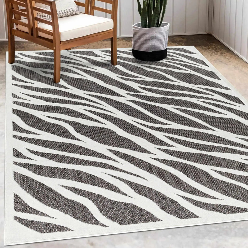 Astra Zebra Print Black Outdoor Rug - Clearance by Boutique Rugs