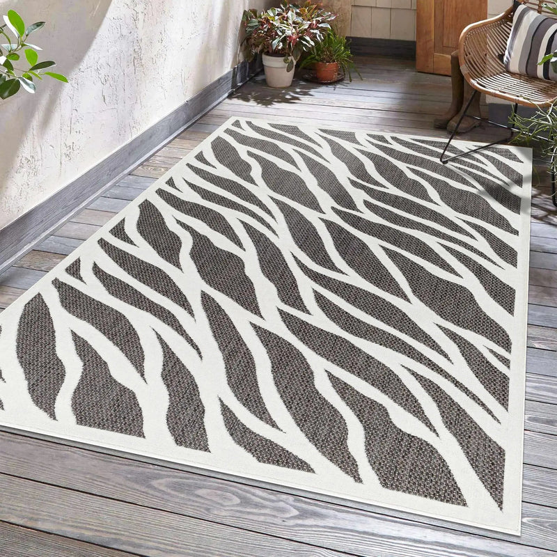 Astra Zebra Print Black Outdoor Rug - Clearance by Boutique Rugs
