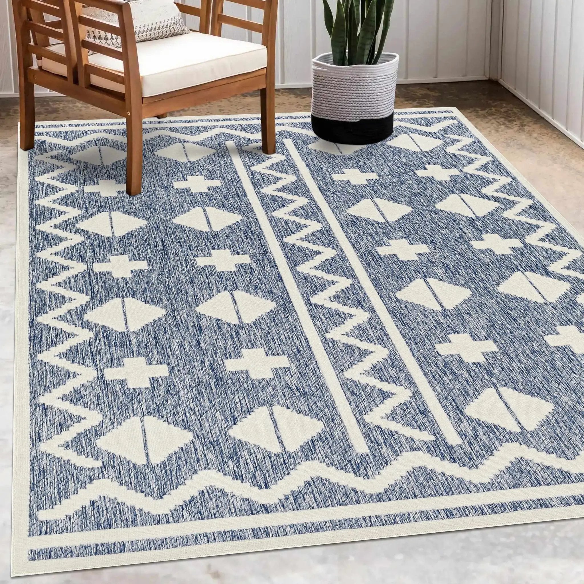 Elio Blue Outdoor Rug - Clearance by Boutique Rugs