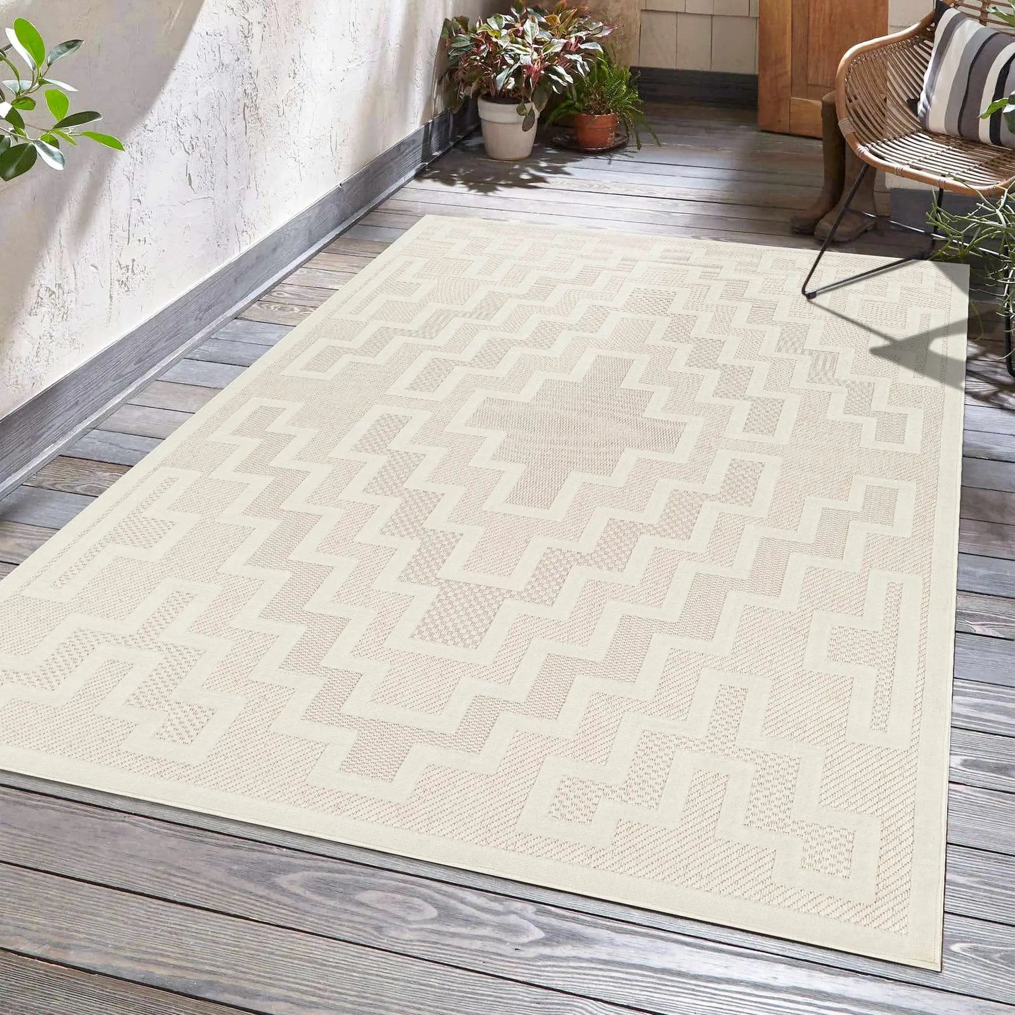Diza Cream Outdoor Rug - Clearance by Boutique Rugs