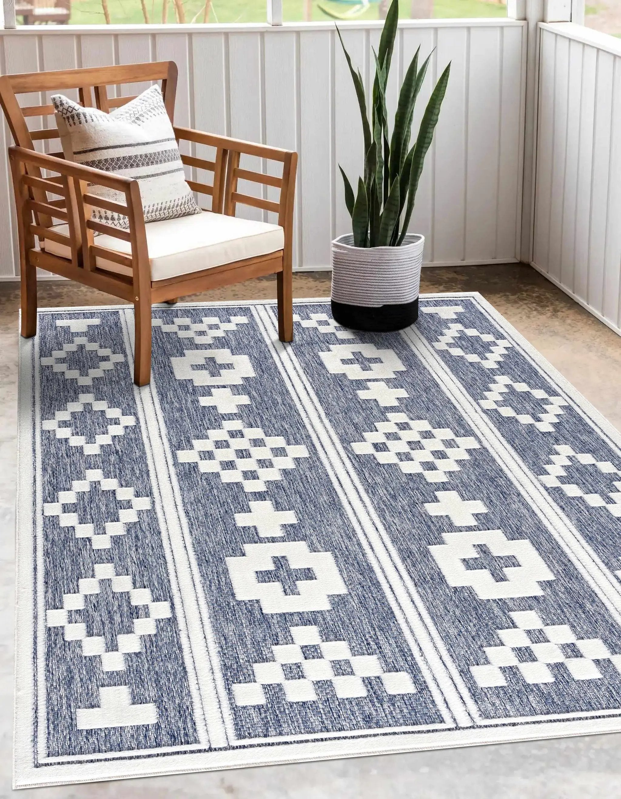 Hiro Blue Outdoor Rug - Clearance by Boutique Rugs