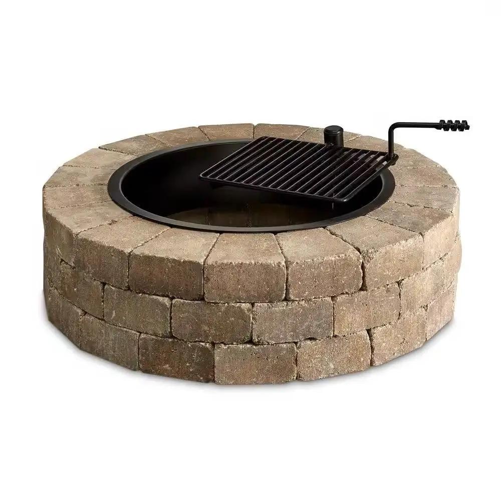 48-in Outdoor Round Concrete Block Stone Fire Pit Kit with Cooking Grill Grate by HomePacific