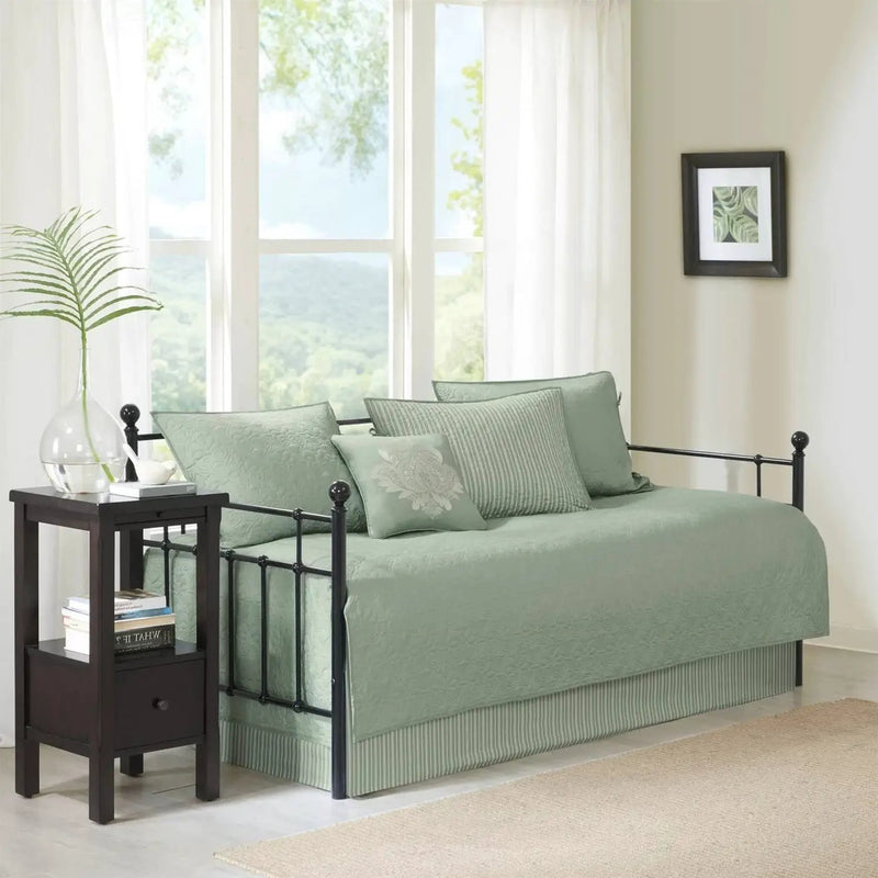 6-Piece Country Cottage Quilted Seafoam Green Reversible Daybed Cover Set by HomePacific