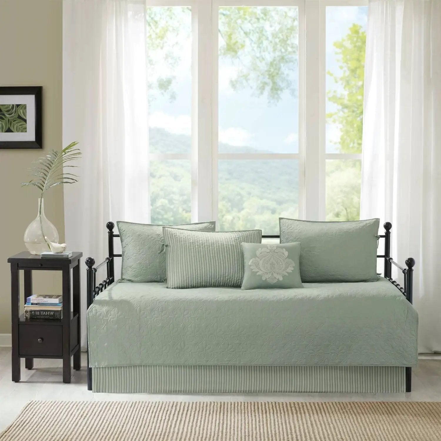 6-Piece Country Cottage Quilted Seafoam Green Reversible Daybed Cover Set by HomePacific