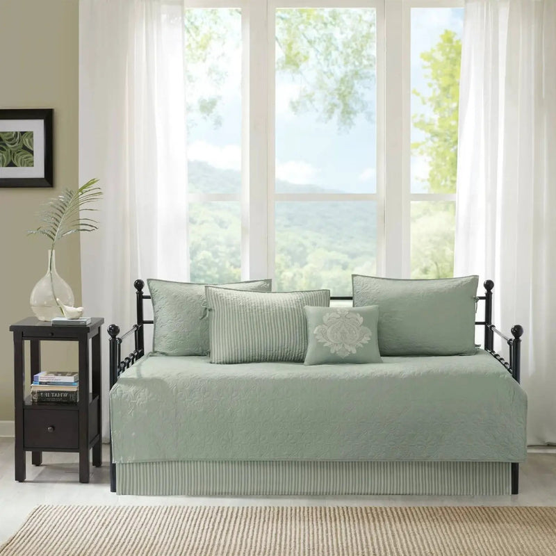 6-Piece Country Cottage Quilted Seafoam Green Reversible Daybed Cover Set by HomePacific